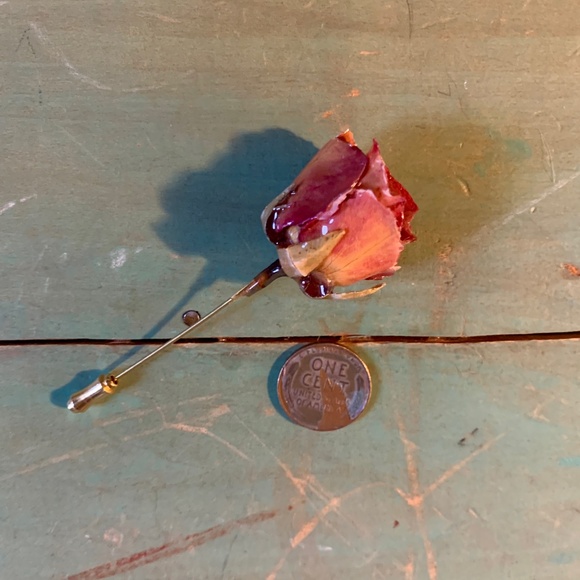 🌹Vintage Natural Preserved Rose Flower Stick Pin Brooch - Gorgeous🌹 - Picture 6 of 10